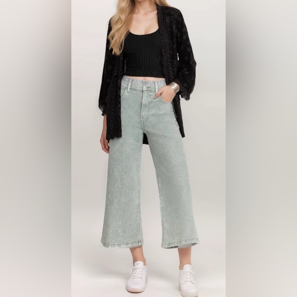 Johnny Was Sage Cropped Flare Wide Leg Jeans SZ 30 Organic Cotton
